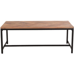 Table basse rectangulaire à motifs chevrons en bois massif et métal noir L120 cm stick