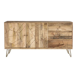 Miliboo - Buffet gravé en bois manguier massif et métal doré 2 portes 3 tiroirs L145 cm LINIUM