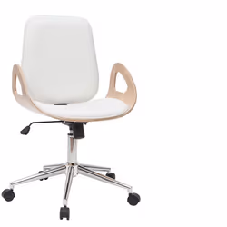 Chaise de bureau à roulettes design blanc, bois clair et acier chromé GLORY