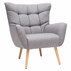 Fauteuil scandinave en tissu gris clair et bois clair AVERY