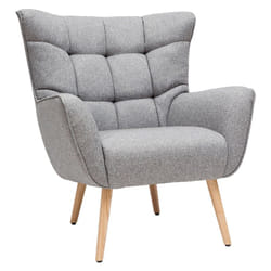 Fauteuil scandinave en tissu gris clair et bois clair AVERY