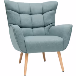 Fauteuil scandinave en tissu vert de gris et bois clair AVERY