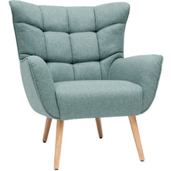 Fauteuil scandinave en tissu vert de gris et bois clair AVERY