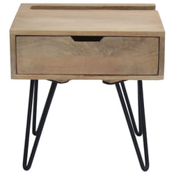 Table de chevet industrielle bois manguier massif et métal noir VIBES