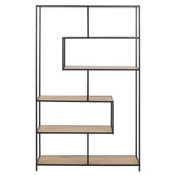 Bibliothèque ouverte finition bois clair et métal noir L114 cm TRESCA