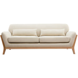 Canapé scandinave 3 places en tissu beige et bois clair yoko