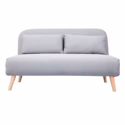 Banquette convertible 2 places en tissu gris clair et bois clair AMIKO