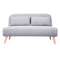 Banquette convertible 2 places en tissu gris clair et bois clair AMIKO