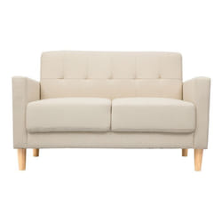 Canapé scandinave 2 places en tissu beige et bois clair MOON