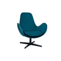 Miliboo - Fauteuil pivotant design en tissu velours bleu canard et métal noir ANDY
