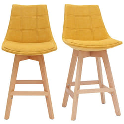 Tabourets de bar scandinaves tissu effet velours jaune moutarde 65 cm (lot de 2) MATILDE