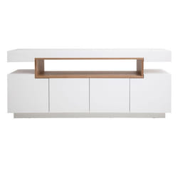 Miliboo - Buffet scandinave blanc laqué brillant et bois 4 portes L180 cm LIVO