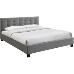 Lit 2 places 180x200 cm en tissu gris capitonné MARQUISE
