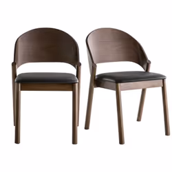 Chaises vintage en bois foncé noyer et assises noires (lot de 2) AVALON