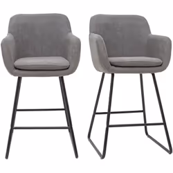 Tabourets de bar en tissu effet velours gris H65 cm (lot de 2) AMIKA