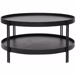 Table basse ronde design bois noir et métal noir D80 cm TWICE