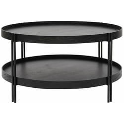 Table basse ronde design bois noir et métal noir D80 cm TWICE