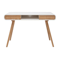 Bureau avec rangement vintage blanc, cannage et bois clair L120 cm OLYMPE