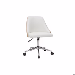 Miliboo - Chaise de bureau à roulettes design blanc bois clair et acier chromé QUINO