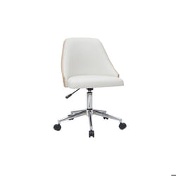 Miliboo - Chaise de bureau à roulettes design blanc bois clair et acier chromé QUINO