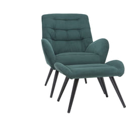 Fauteuil et repose-pieds design en tissu velours côtelé vert et métal noir ZOE