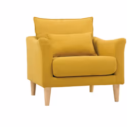 Fauteuil scandinave en tissu effet velours jaune moutarde et bois clair KATE