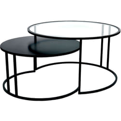 Tables basses gigognes rondes design verre trempé et métal noir tahl (lot de 2)