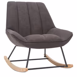 Rocking chair design en tissu effet velours gris foncé, métal noir et bois clair BILLIE