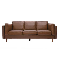 Miliboo - Canapé vintage 3 places cuir marron et bois foncé bradley