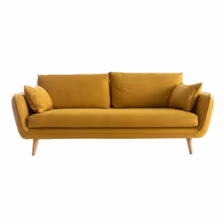 Canapé scandinave 3 places en tissu jaune cumin et bois clair CREEP
