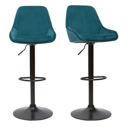 Tabourets de bar design réglables velours bleu pétrole (lot de 2) HOLO