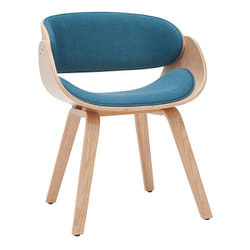 Chaise design en tissu bleu canard et bois clair bent