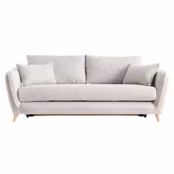 Canapé convertible scandinave 3 places en tissu gris clair chiné et bois clair avec matelas 10 cm CREEP