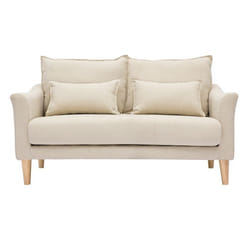 Canapé scandinave 2 places en tissu beige et bois clair KATE