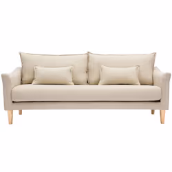Canapé scandinave 3 places en tissu beige et bois clair KATE