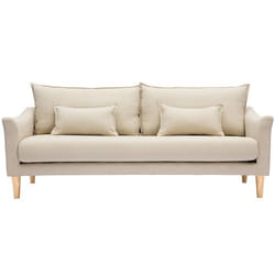 Canapé scandinave 3 places en tissu beige et bois clair KATE