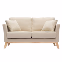 Canapé scandinave déhoussable 2 places en tissu beige et bois clair OSLO