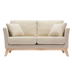 Canapé scandinave déhoussable 2 places en tissu beige et bois clair OSLO