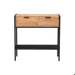 Miliboo - Console avec rangements 2 tiroirs en bois massif et métal noir L80 cm ARTHUS