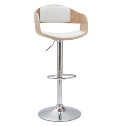 Tabouret de bar design réglable blanc et bois clair eustache