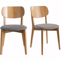 Chaises vintage en bois clair chêne et tissu gris clair (lot de 2) LUCIA