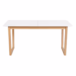 Table à manger extensible rectangulaire rallonges intégrées finition blanc et bois clair chêne massif L160-240 cm LAHO