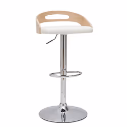 Tabouret de bar réglable design blanc et bois clair MANO