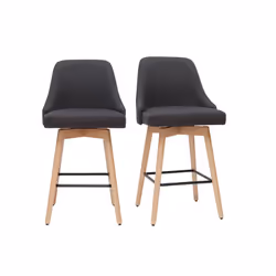 Tabourets de bar scandinaves pivotants 360° en tissu gris foncé et bois hêtre massif H65 cm (lot de 2) HASTA