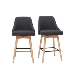 Tabourets de bar scandinaves pivotants 360° en tissu gris foncé et bois hêtre massif H65 cm (lot de 2) HASTA