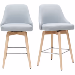 Tabourets de bar scandinaves pivotants 360° en tissu gris clair et bois hêtre massif H65 cm (lot de 2) HASTA