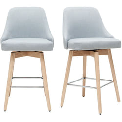 Tabourets de bar scandinaves pivotants 360° en tissu gris clair et bois hêtre massif H65 cm (lot de 2) HASTA