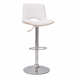 Tabouret de bar design réglable blanc et bois clair PANACH