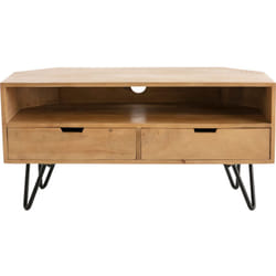 Meuble TV d'angle en bois manguier massif et métal noir L100 cm VIBES