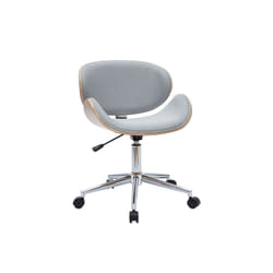 Chaise de bureau à roulettes design en tissu gris clair, bois clair et acier chromé WALNUT